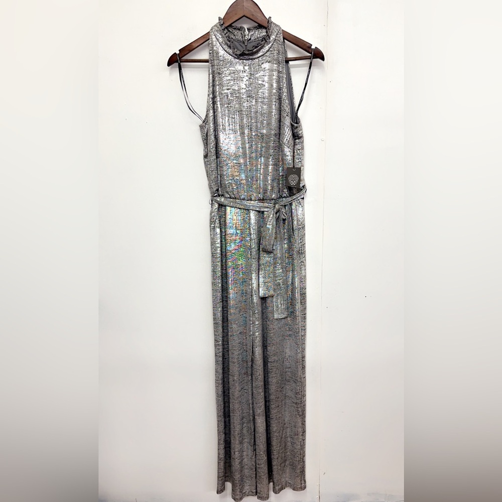 Vince Camuto Women's Metallic Jumpsuit Silver Size 8 with pockets NWT